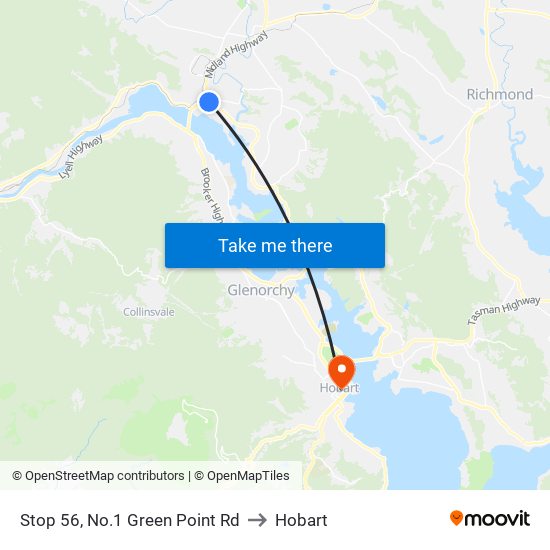 Stop 56, No.1 Green Point Rd to Hobart map