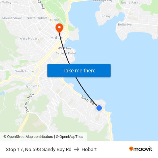 Stop 17, No.593 Sandy Bay Rd to Hobart map