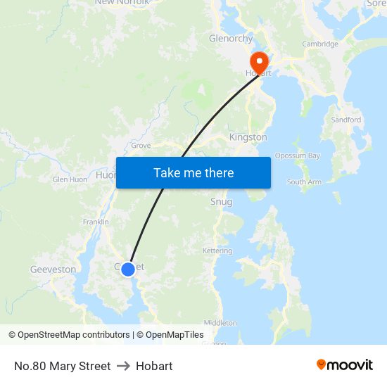 No.80 Mary Street to Hobart map