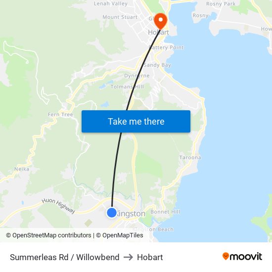 Summerleas Rd / Willowbend to Hobart map