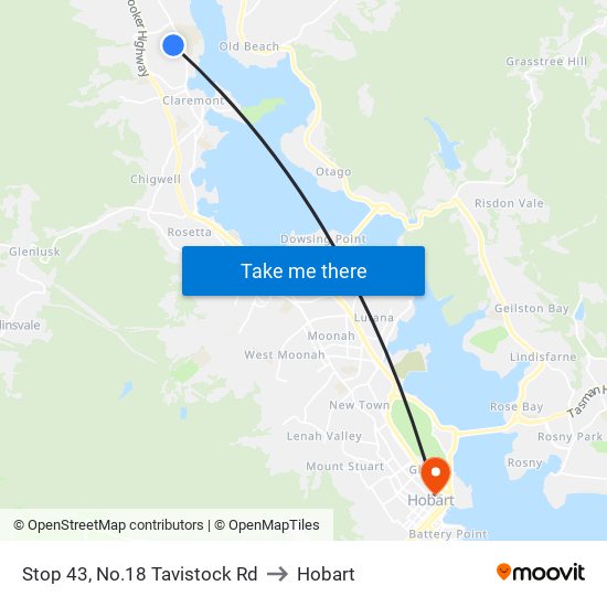 Stop 43, No.18 Tavistock Rd to Hobart map