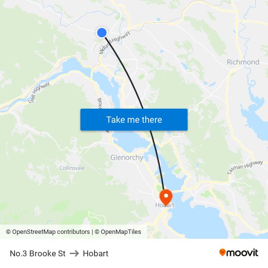 No.3 Brooke St to Hobart map