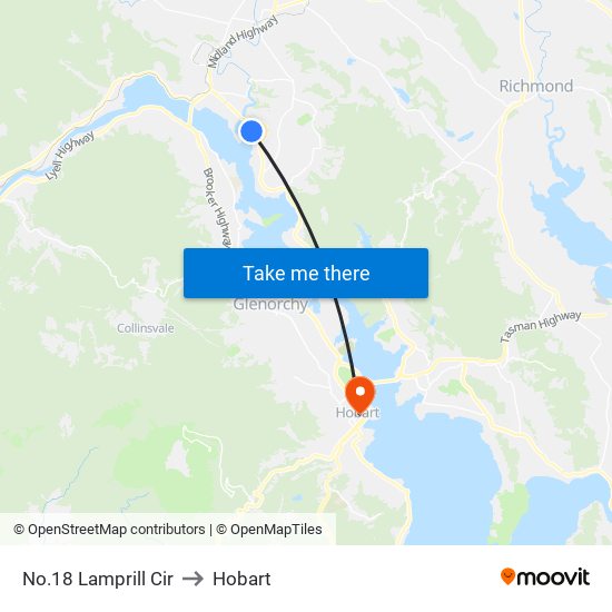 No.18 Lamprill Cir to Hobart map