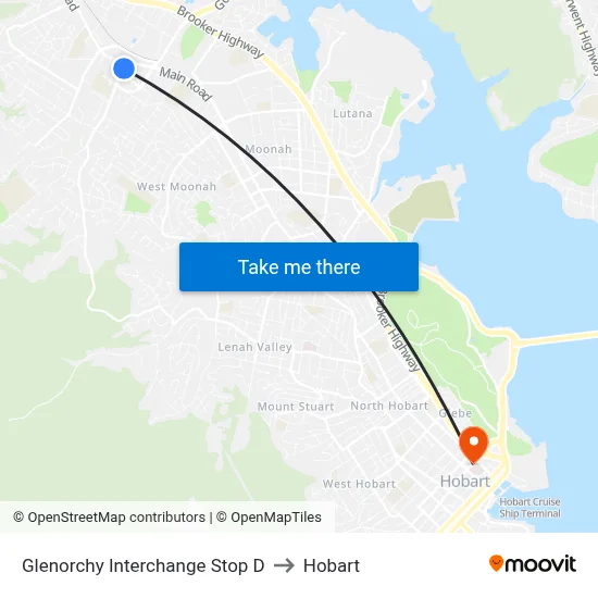 Glenorchy Interchange Stop D to Hobart map