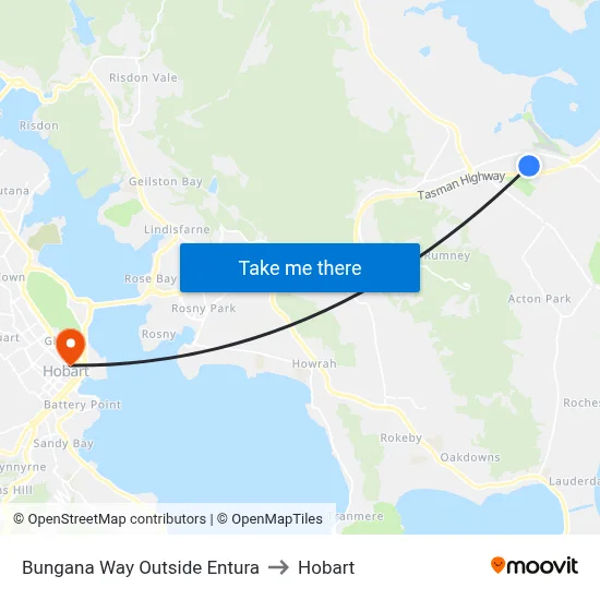 Bungana Way Outside Entura to Hobart map