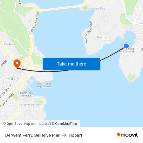 Derwent Ferry, Bellerive Pier to Hobart map