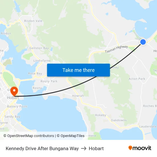 Kennedy Drive After Bungana Way to Hobart map