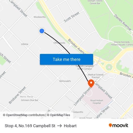 Stop 4, No.169 Campbell St to Hobart map