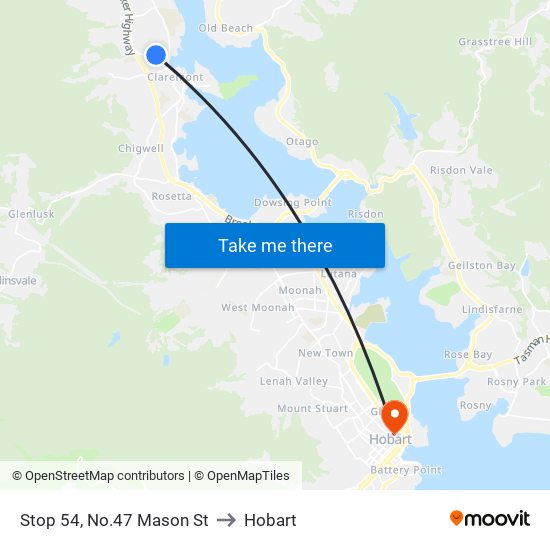 Stop 54, No.47 Mason St to Hobart map