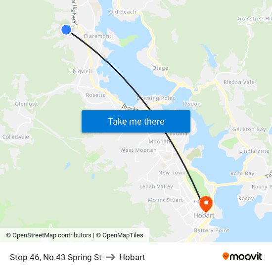 Stop 46, No.43 Spring St to Hobart map