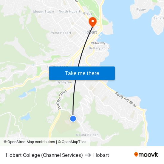 Hobart College (Channel Services) to Hobart map