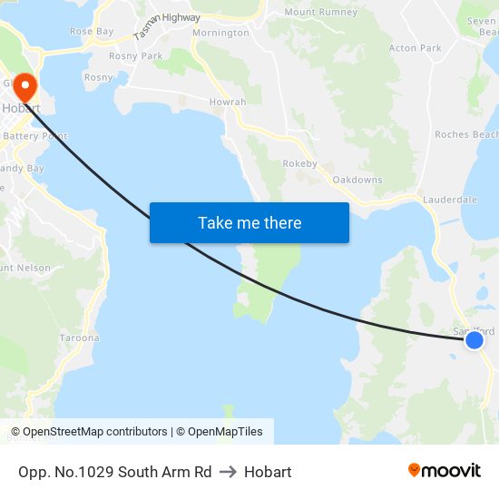 Opp. No.1029 South Arm Rd to Hobart map