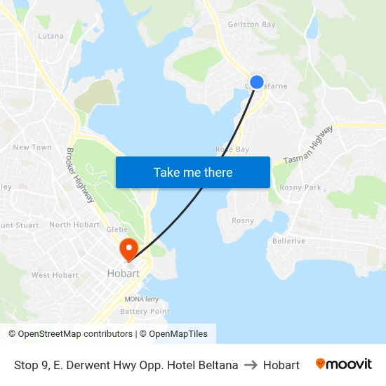 Stop 9, E. Derwent Hwy Opp. Hotel Beltana to Hobart map