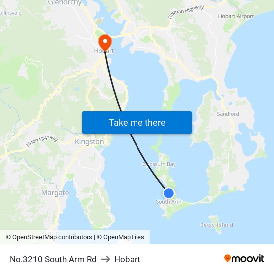 No.3210 South Arm Rd to Hobart map