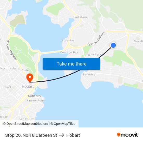 Stop 20, No.18 Carbeen St to Hobart map