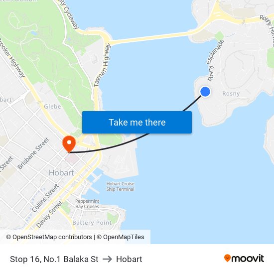 Stop 16, No.1 Balaka St to Hobart map