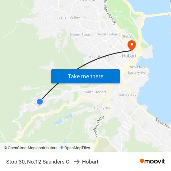 Stop 30, No.12 Saunders Cr to Hobart map