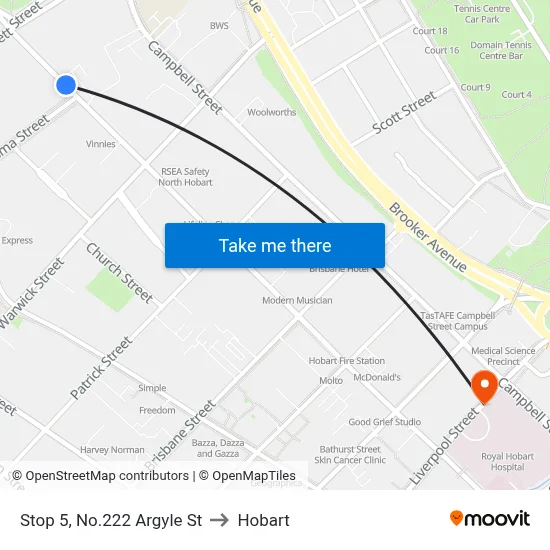Stop 5, No.222  Argyle St to Hobart map
