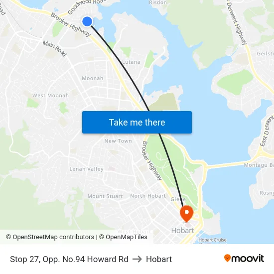 Stop 27, Opp. No.94 Howard Rd to Hobart map