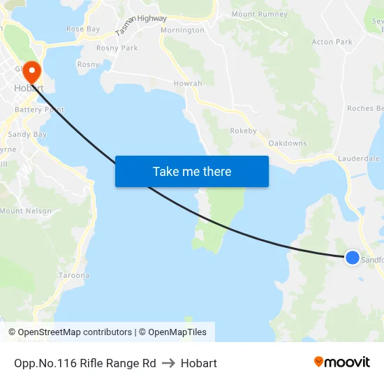Opp.No.116 Rifle Range Rd to Hobart map