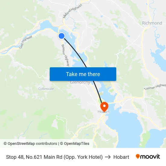 Stop 48, No.621 Main Rd (Opp. York Hotel) to Hobart map