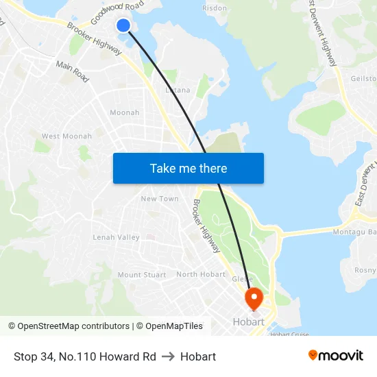 Stop 34, No.110 Howard Rd to Hobart map
