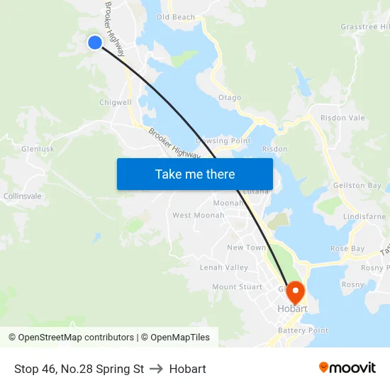 Stop 46, No.28 Spring St to Hobart map