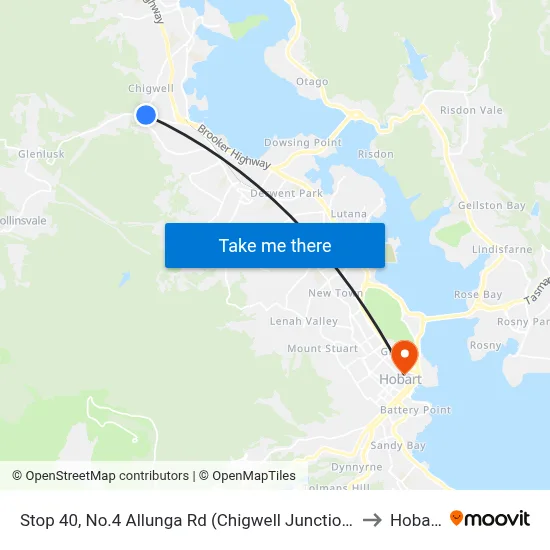 Stop 40, No.4 Allunga Rd (Chigwell Junction) to Hobart map