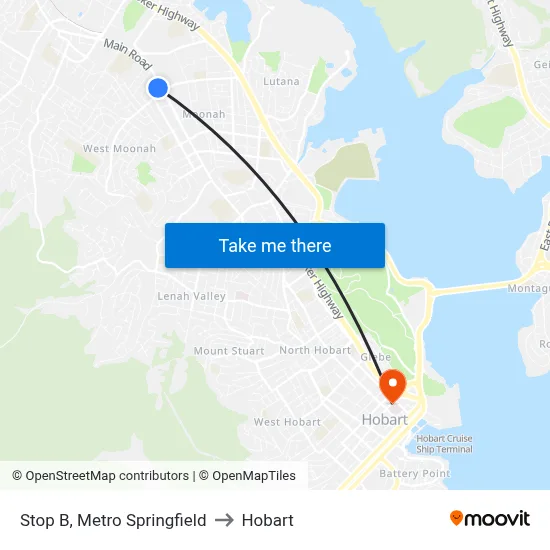 Stop B, Metro Springfield to Hobart map