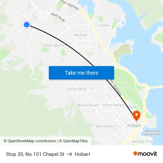 Stop 30, No.101 Chapel St to Hobart map
