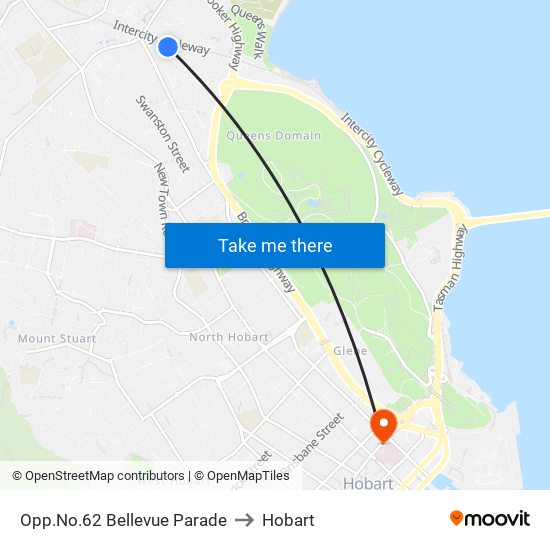Opp.No.62 Bellevue Parade to Hobart map
