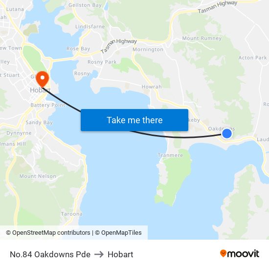 No.84 Oakdowns Pde to Hobart map