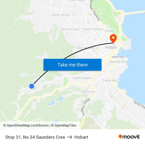 Stop 31, No.34 Saunders Cres to Hobart map