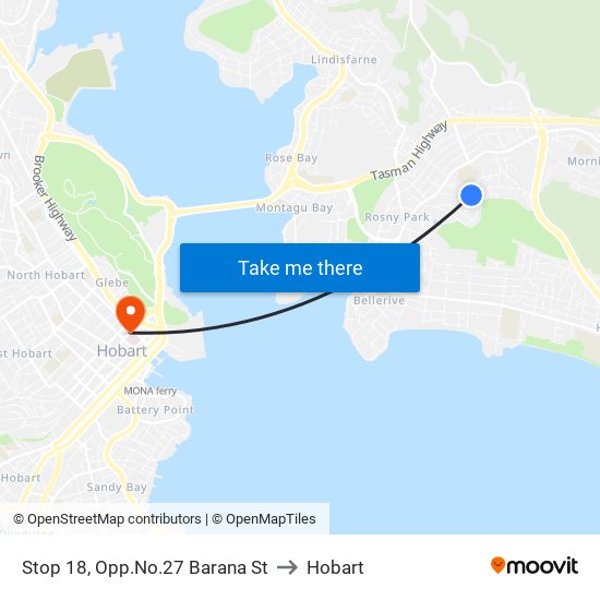 Stop 18, Opp.No.27 Barana St to Hobart map