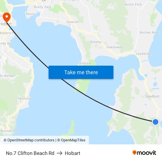 No.7 Clifton Beach Rd to Hobart map