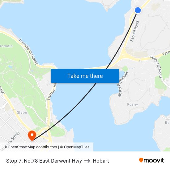 Stop 7, No.78 East Derwent Hwy to Hobart map