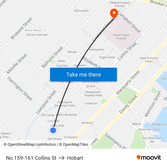 No.159-161 Collins St to Hobart map