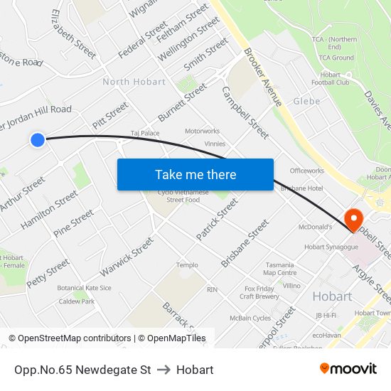 Opp.No.65 Newdegate St to Hobart map