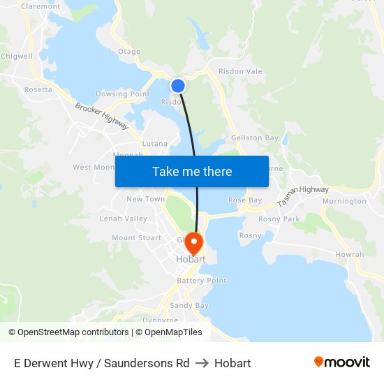 E Derwent Hwy / Saundersons Rd to Hobart map