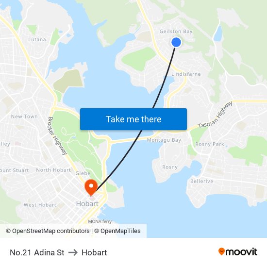 No.21 Adina St to Hobart map