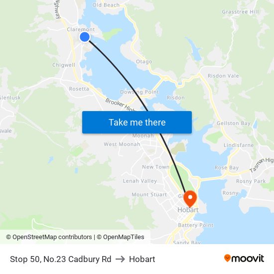 Stop 50, No.23 Cadbury Rd to Hobart map