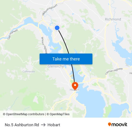 No.5 Ashburton Rd to Hobart map