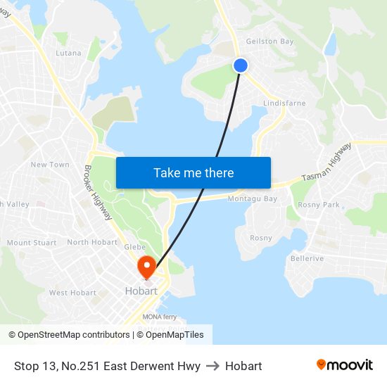 Stop 13, No.251 East Derwent Hwy to Hobart map