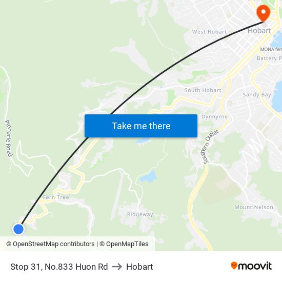 Stop 31, No.833 Huon Rd to Hobart map
