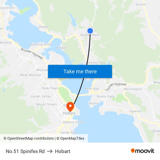 No.51 Spinifex Rd to Hobart map