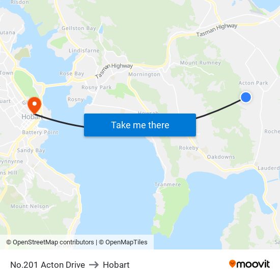 No.201 Acton Drive to Hobart map