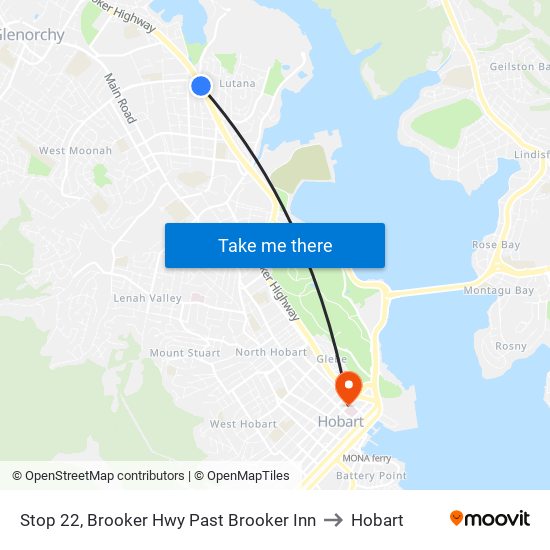 Stop 22, Brooker Hwy Past Brooker Inn to Hobart map