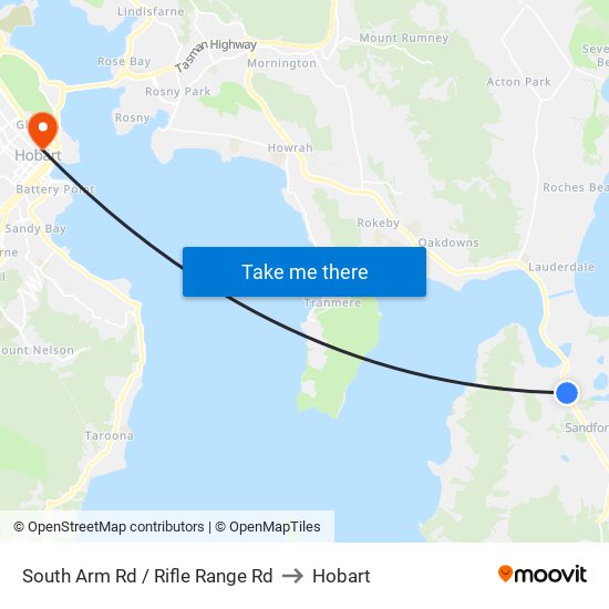 South Arm Rd / Rifle Range Rd to Hobart map