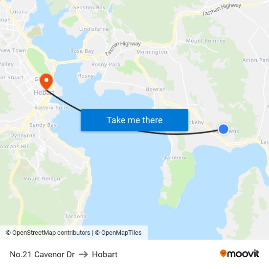 No.21 Cavenor Dr to Hobart map