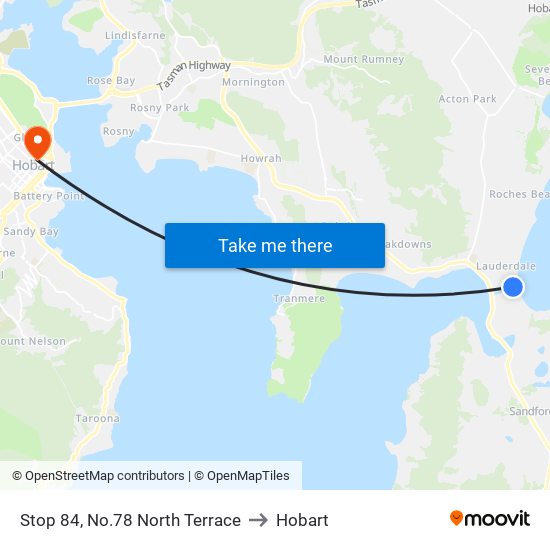 Stop 84, No.78 North Terrace to Hobart map